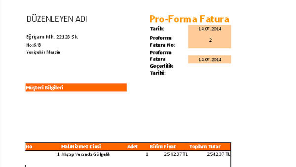 Proforma fatura örneği